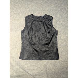 Vintage Gap Womens Large Sleeveless Blouse Black Floral Jacquard Button Back